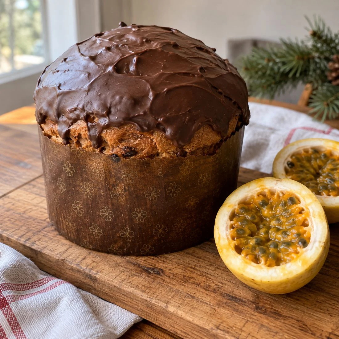 Panetón de maracuyá con chocolate