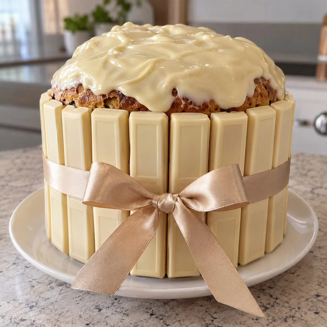 Panetón vestido de chocolate blanco