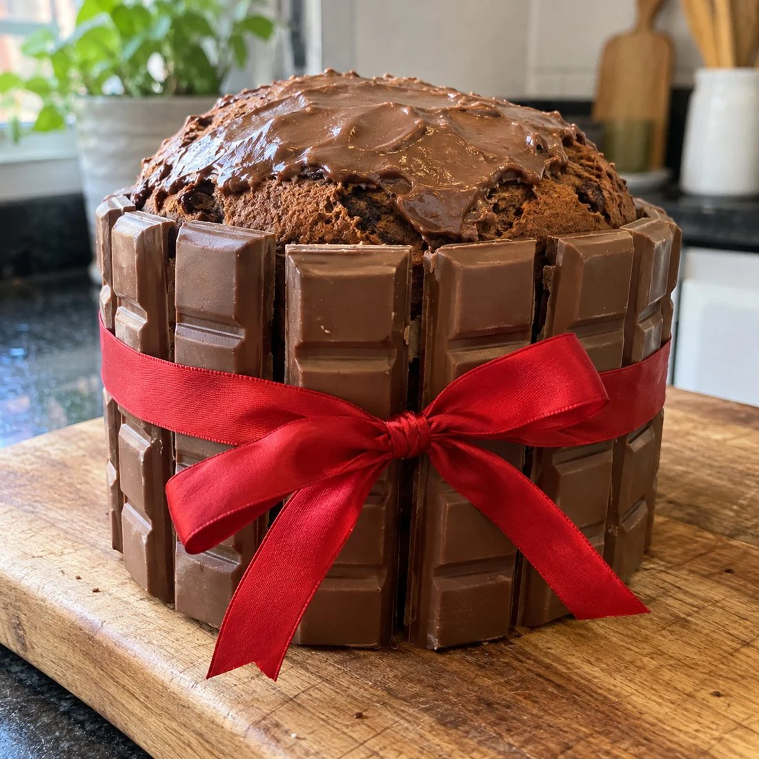 Panetón vestido de chocolate de leche